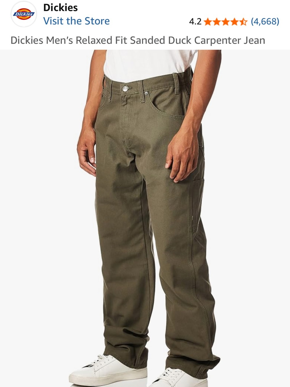 Dickies Men’s Relaxed Carpenter Jeans — Olive Green
